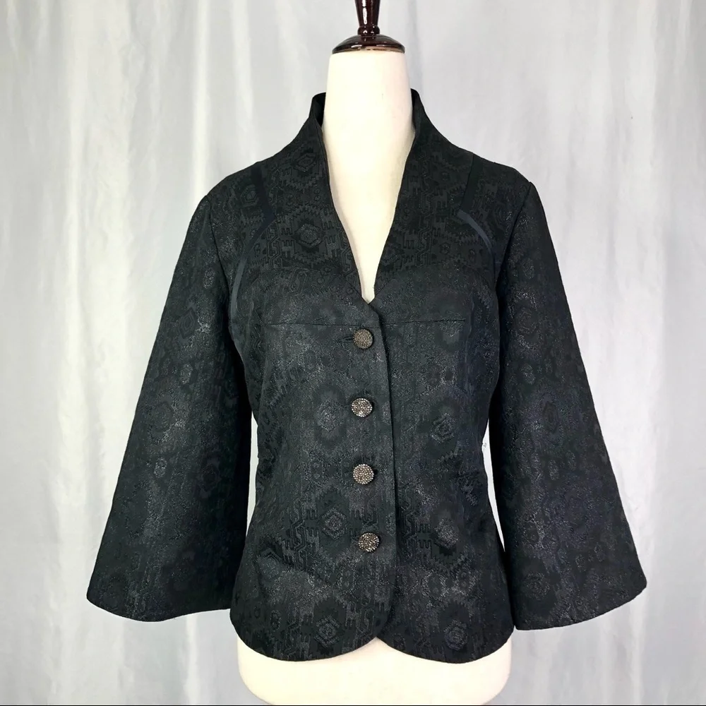 Nicole Miller Collection vintage jacket black metallic brocade bell sleeves S - Picture 11 of 11